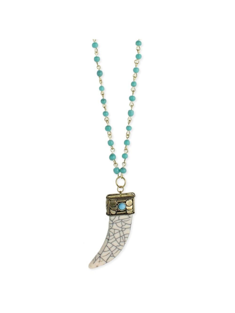 ZAD Turquoise Bead White Stone Look Horn Pendant NEW